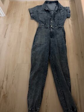 Fashion Nova Grey Wash Denim Jumpsuit